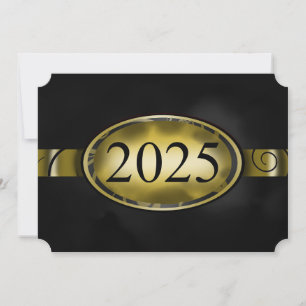 Invitation Bouton floral noir et or 2025 Card
