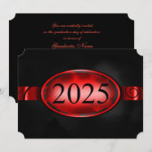 Invitation Bouton floral rouge et noir 2025 Card (Devant / Derrière)
