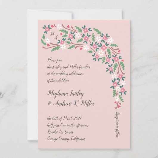 Invitation Bouton floral rustique avec Monogramme (Devant)