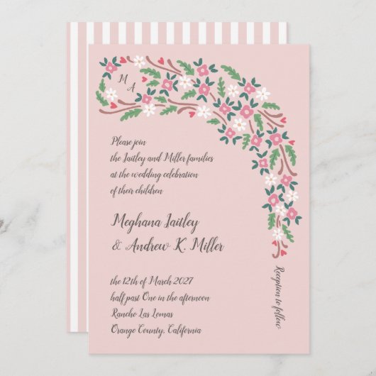 Invitation Bouton floral rustique avec Monogramme (Devant / Derrière)