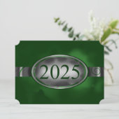 Invitation Bouton floral vert et argent 2025 (Debout devant)