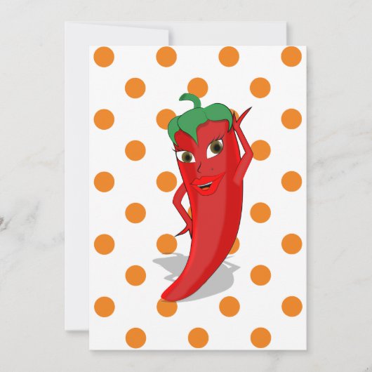 Invitation Bouton Pois orange rouge Hot Pepper Diva Orange In (Devant)