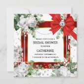 Invitation Bouton rouge blanc parties scintillant verte diama (Devant)