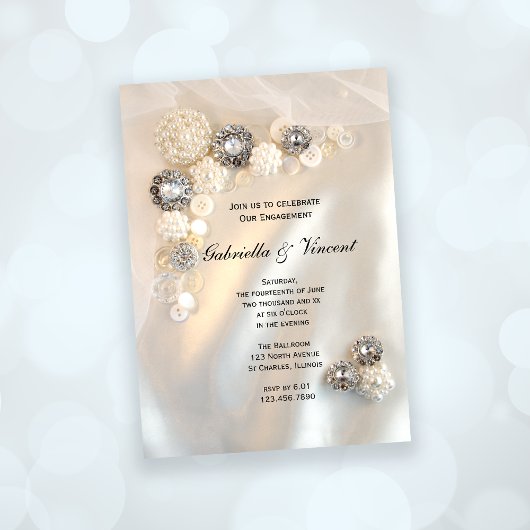 Invitation Boutons blanc perle et diamant