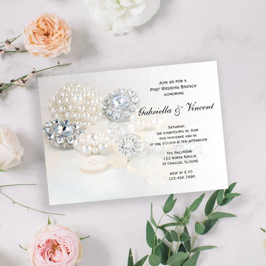 Invitation Boutons Diamant en perle blanche Mariage de poste
