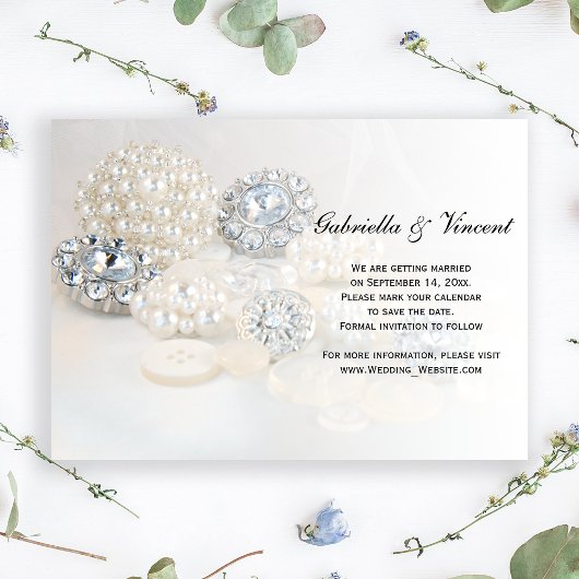 Invitation Boutons Diamond Pearl Blanc Mariage Enregistrer la