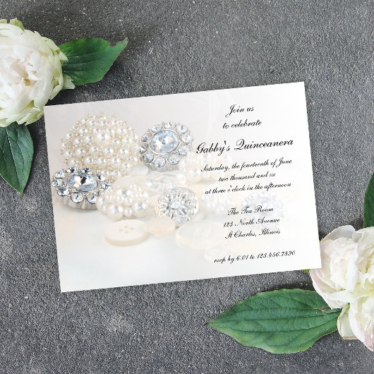 Invitation Boutons perles et diamants Quinceañera