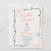 Invitation Boutons rose bleu rubans illustrations Douche nupt (Devant)