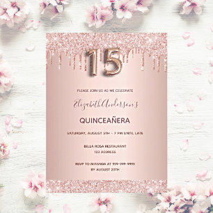 Invitation Boutons roses en or rose Quinceanera