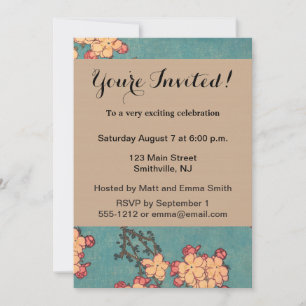 Invitation Bouvreuil d'Hokusai et Cerisier Fleur Vintage Oise