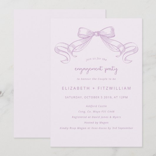 Invitation Bow à croquis romantique | Lilac (Devant / Derrière)