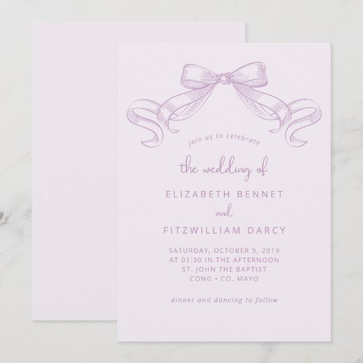 Invitation Bow à croquis romantique | Lilac Mariage De (Devant / Derrière)