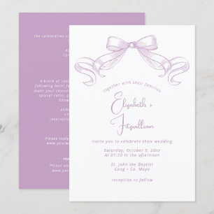 Invitation Bow à croquis romantique   Mariage avant Lilac + a