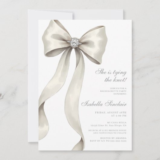 Invitation Bow and Ring Elle noue le noeud Bachelorette (Devant)