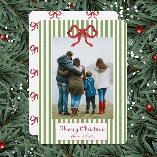Invitation Bow And Stripes Christmas Card