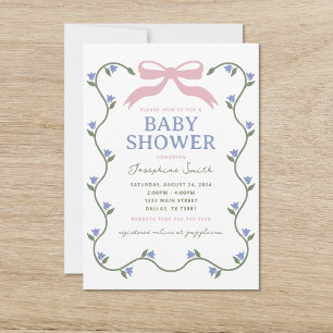 Invitation Bow avec Baby shower de vigne à fleurs