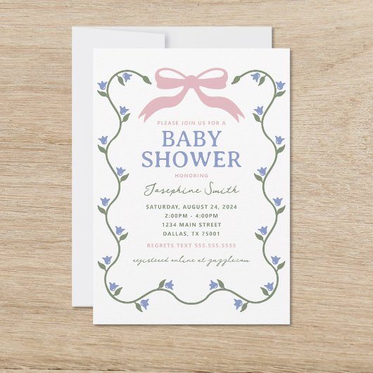 Invitation Bow avec Baby shower de vigne à fleurs