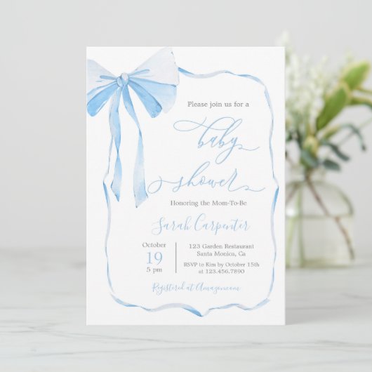 Invitation Bow Baby shower Boy (Debout devant)