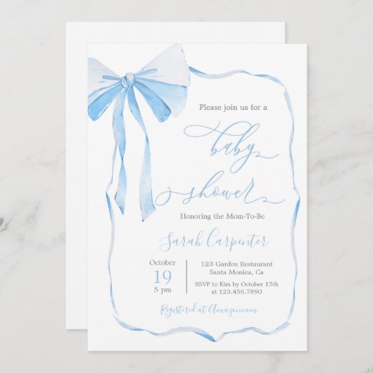 Invitation Bow Baby shower Boy (Devant / Derrière)