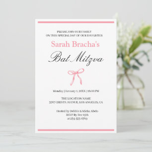 Invitation Bow bat mitzvah Coquette Aquarelle rose