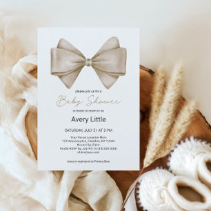 Invitation Bow Beige Baby shower Boho moderne
