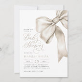 Invitation Bow beige Baby shower neutre genre (Devant)