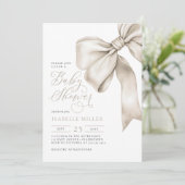 Invitation Bow beige Baby shower neutre genre (Debout devant)