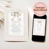 Invitation Bow beige classique En vichy Baby shower neutre