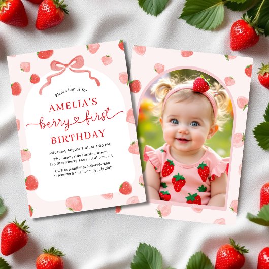Invitation Bow Berry 1er premier anniversaire Photo Red Girl'