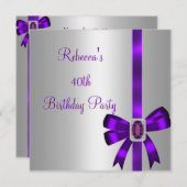 Invitation Bow bijoux violet argenté 40e anniversaire élégant (Devant / Derrière)