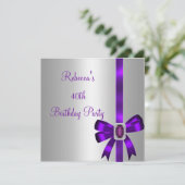 Invitation Bow bijoux violet argenté 40e anniversaire élégant (Debout devant)