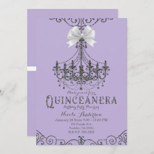 Invitation Bow blanc pourpre et argent Quinceañera 15 15e