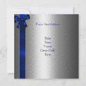 Invitation Bow Bleu Argent 40e Soirée d'Anniversaire Élégante (Dos)