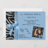 Invitation Bow Bleu Aux Perles D'Argent Et À La Zèbre (Devant)