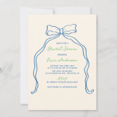 Invitation Bow bleu blanc Fête des mariées manuscrite (Devant)