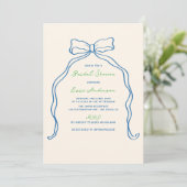 Invitation Bow bleu blanc Fête des mariées manuscrite (Debout devant)