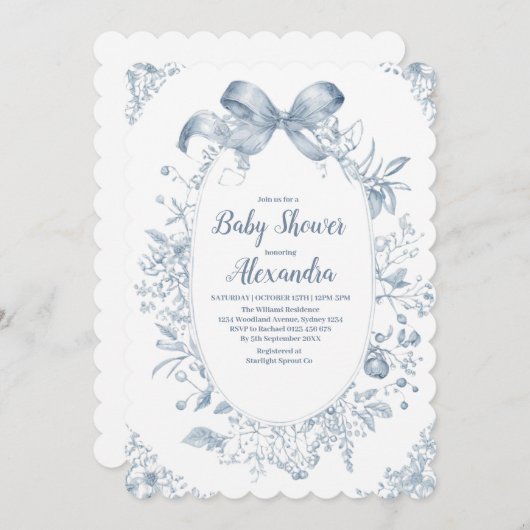 Invitation Bow bleu vintage Dusty (Devant / Derrière)