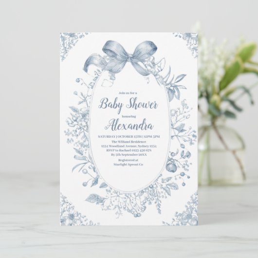 Invitation Bow bleu vintage Dusty (Debout devant)