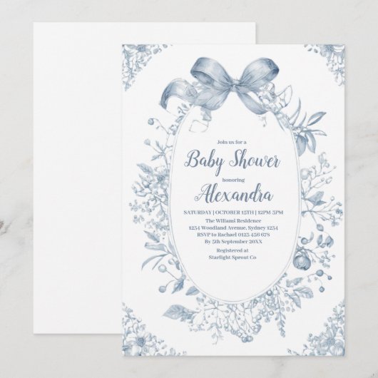 Invitation Bow bleu vintage Dusty (Devant / Derrière)