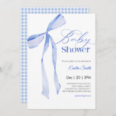 Invitation  Bow Blue boy Baby shower (Devant / Derrière)