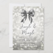 Invitation Bow Bokeh Fête de Noël Silver Jingle Mingle (Devant)