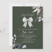 Invitation Bow Botanical Winter Girl Baby shower vert (Devant)