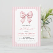 Invitation Bow Bridal Shower Pink Stripes Pattern Coquette (Debout devant)