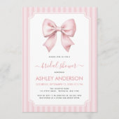 Invitation Bow Bridal Shower Pink Stripes Pattern Coquette (Devant)