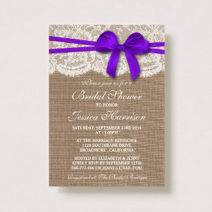 Invitation Bow, Burlap et Fête des mariées de dentelle violet