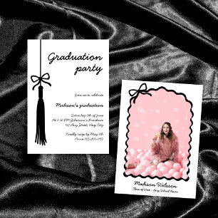 Invitation Bow Chic Black & White Grad Photo 2025 Graduation