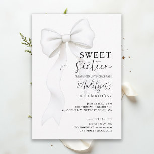 Invitation Bow Chic Noir Blanc Élégante Calligraphie Sweet 16