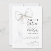 Invitation Bow Chic Noir Blanc Élégante Calligraphie Sweet 16 (Devant)