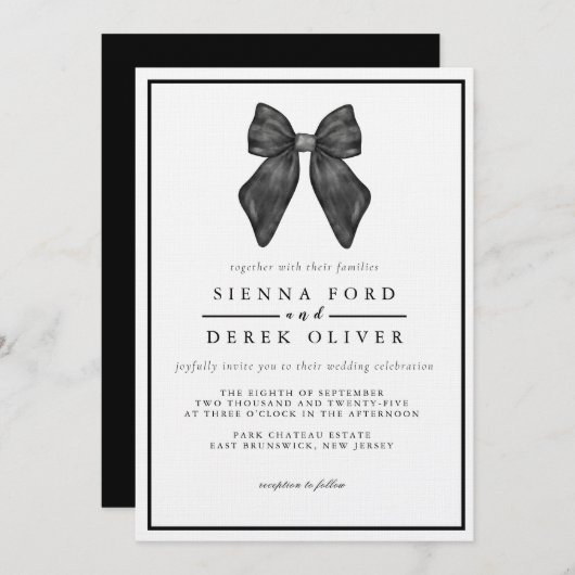 Invitation Bow classique noir et blanc Mariage (Devant / Derrière)