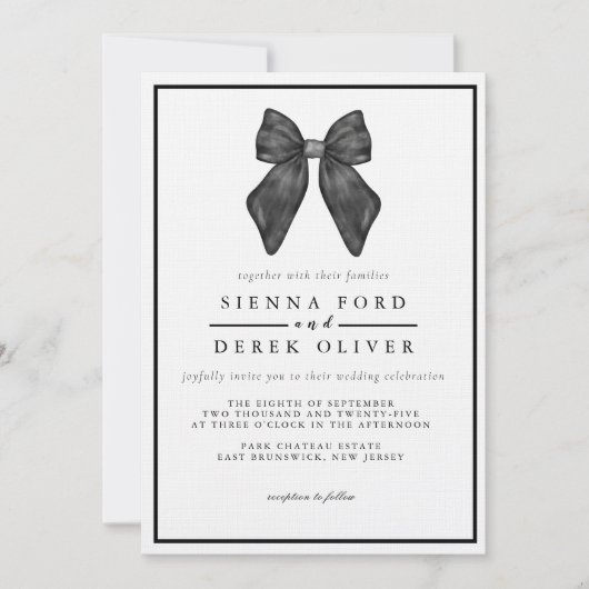 Invitation Bow classique noir et blanc Mariage (Devant)